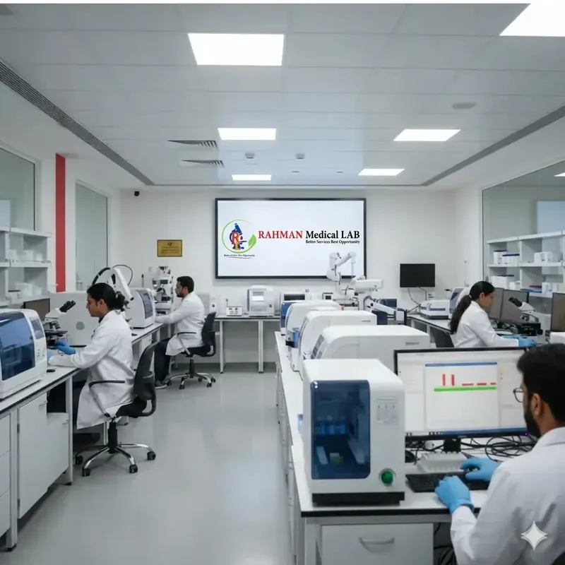 Rahman Medical Lab — main laboratory with modern analyzers